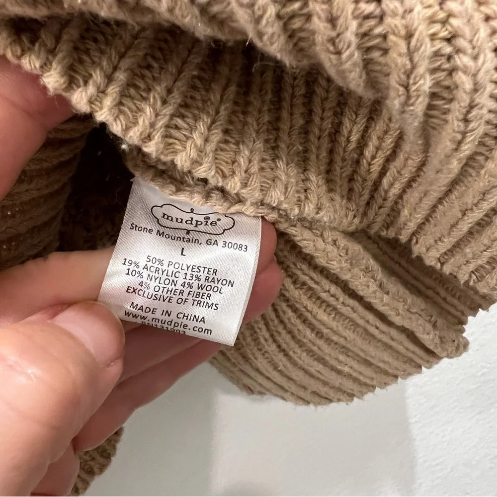 Mudpie Randi Waffle Knit Cowl Neck Sweater beige tan Size‎ Large